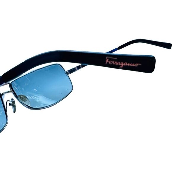 SALVATORE FERRAGAMO Sunglasses Silver Metal Frame Aviator Blue Tint Lenses EUC - Picture 3 of 9